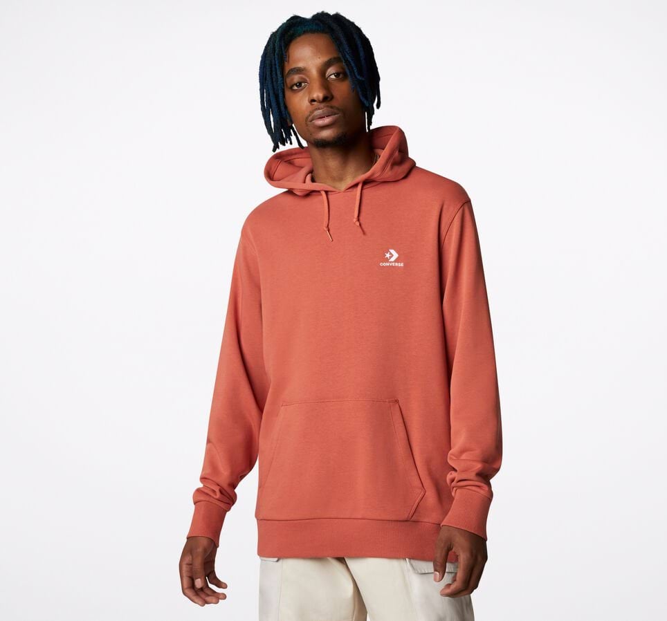 Embroidered Star Chevron Pullover Hoodie-Brick-S