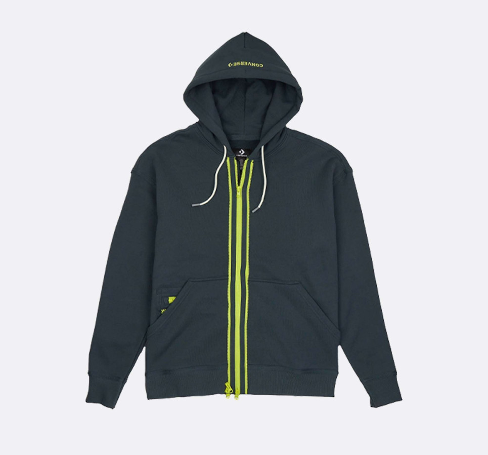 Utility Fleece French Terry Full-Zip Hoodie-Green-L