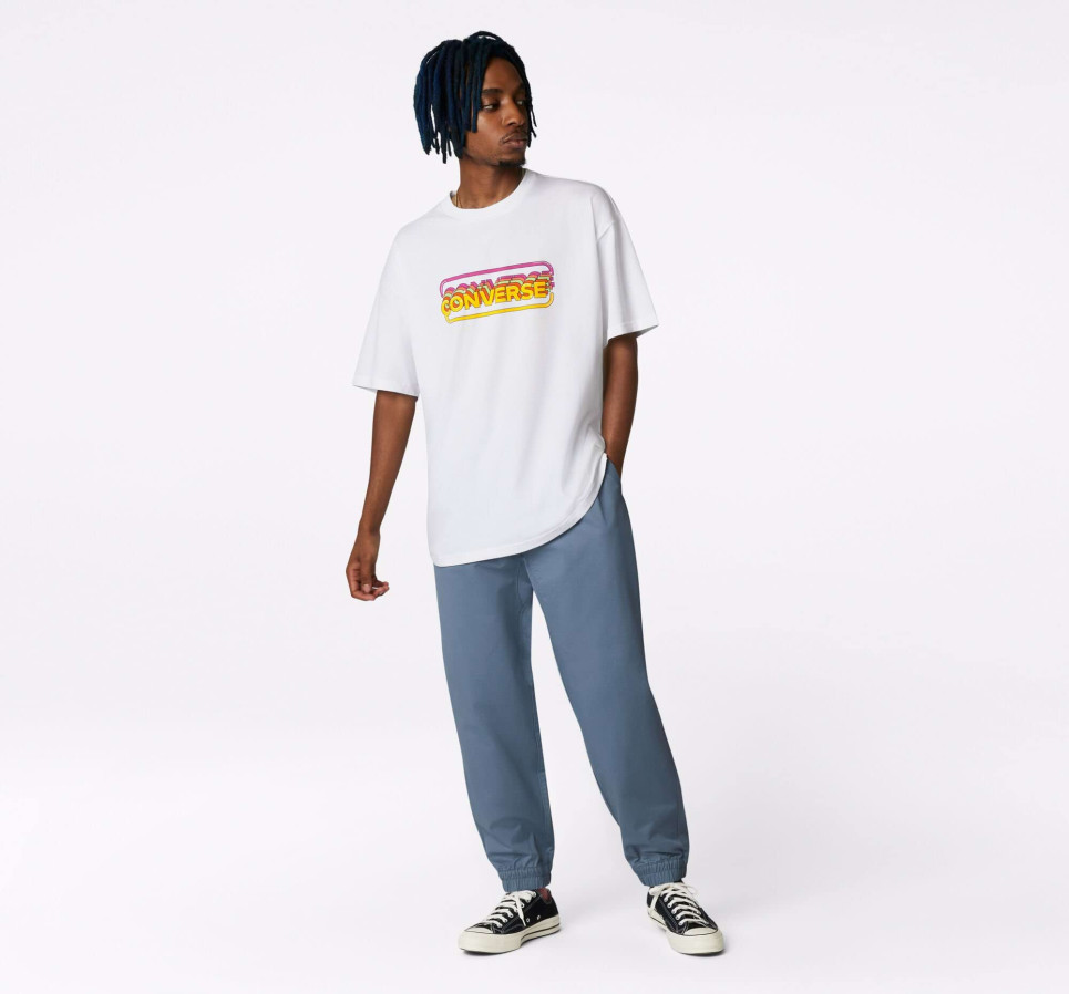 Arcade Retro Graphic Crew Neck T-Shirt-White-L