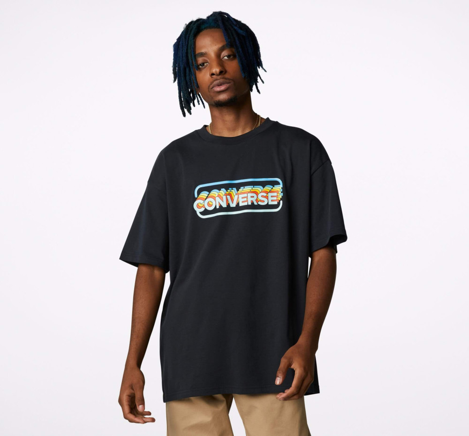  Arcade Retro Graphic Crew Neck T-Shirt-Black-L