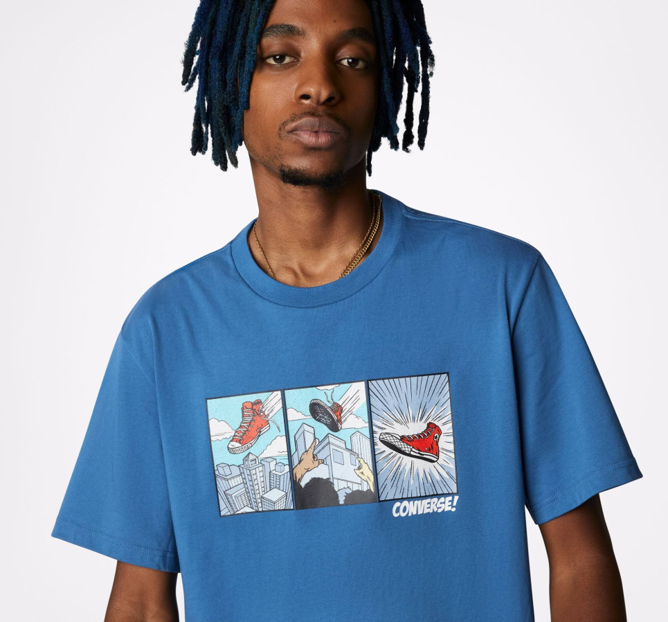 Comic Graphic T-Shirt-Blue-S