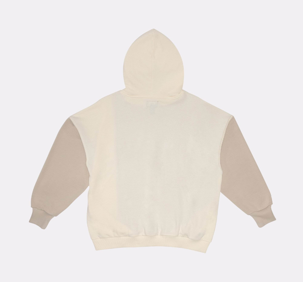 Oversized Color-Blocked Pullover Hoodie-Egret-L