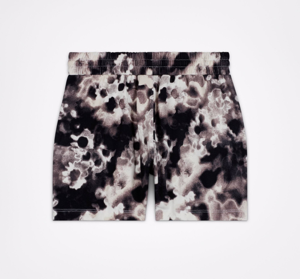 Washed Floral Cotton Shorts-Black-XS