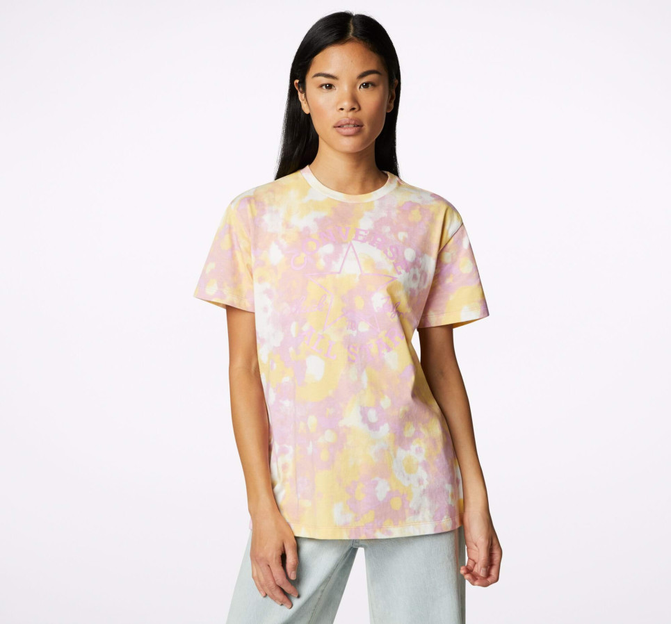Washed Floral Patch T-Shirt-White-XS