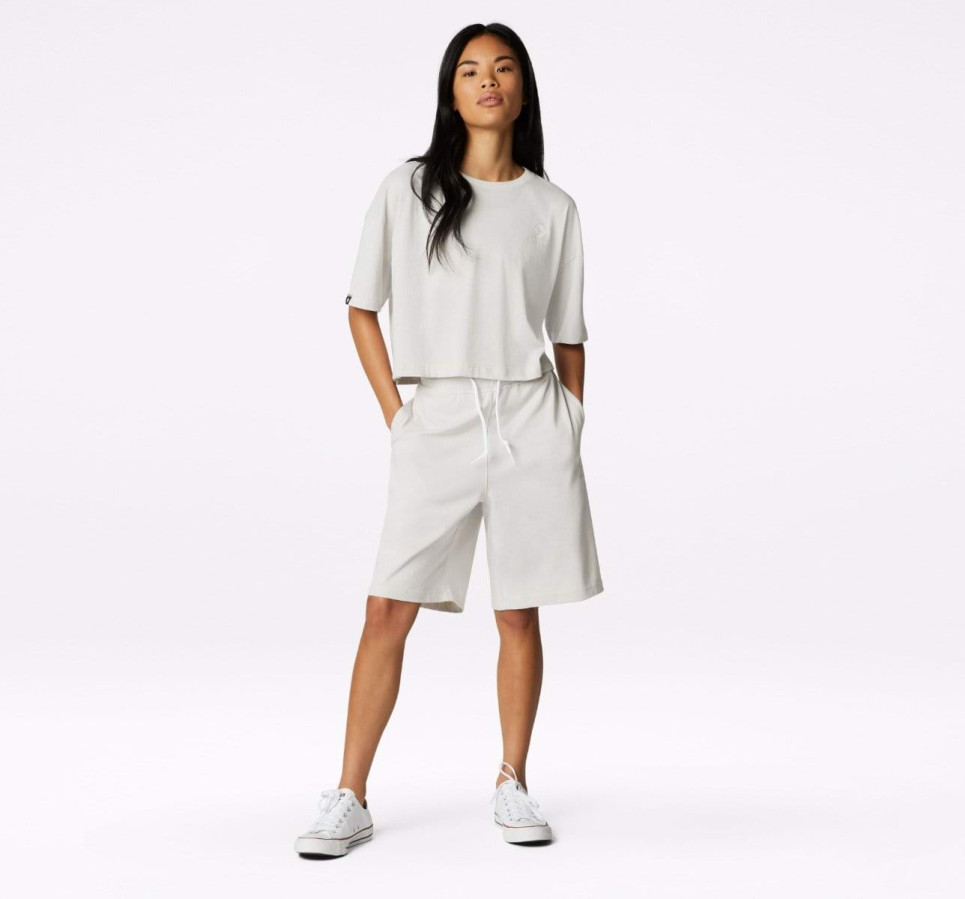 Embroidered Drawcord Shorts-Natural-S