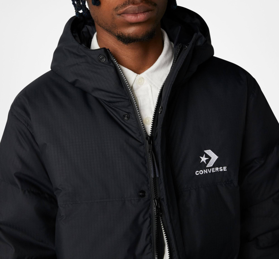 Mid-Length Winter Down Jacket-Black-S