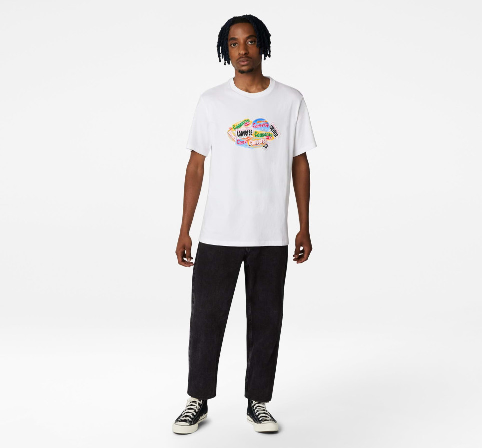 Sticker Collage Graphic Tee-White-S