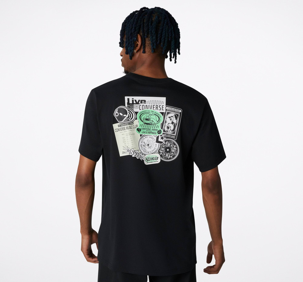Sticker Graphic Tee-Black-S