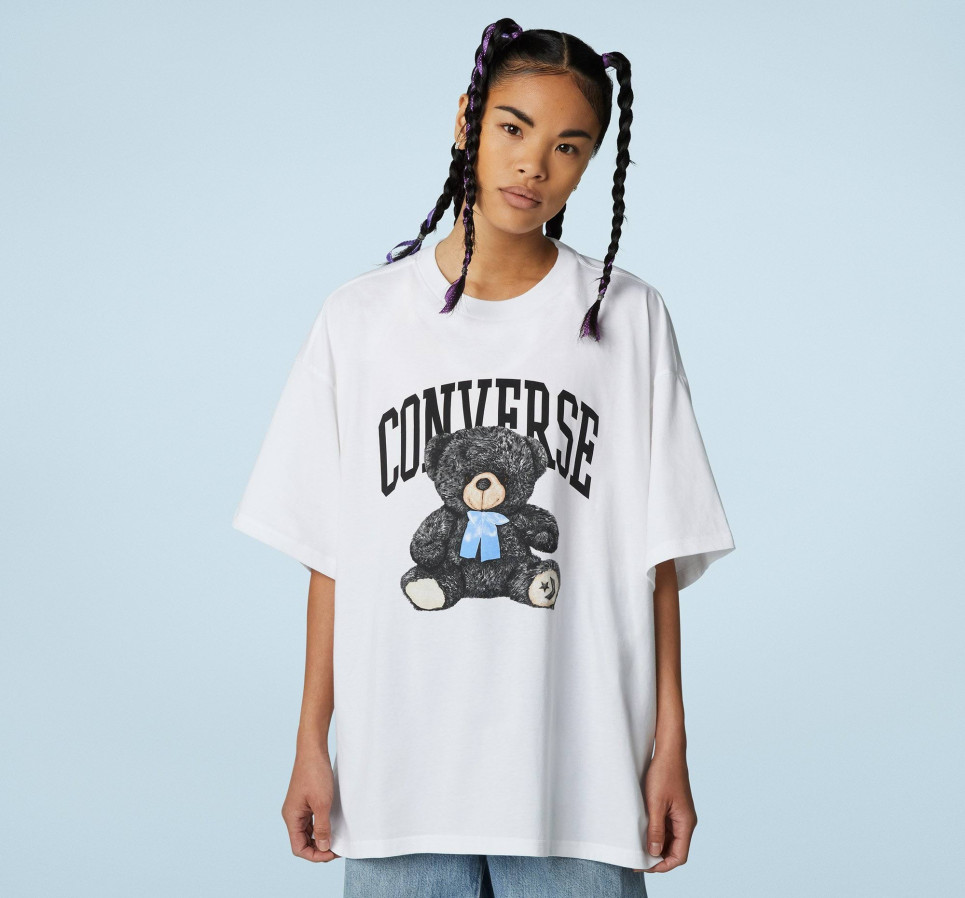 Oversized Teddy Bear Tee-White-XS