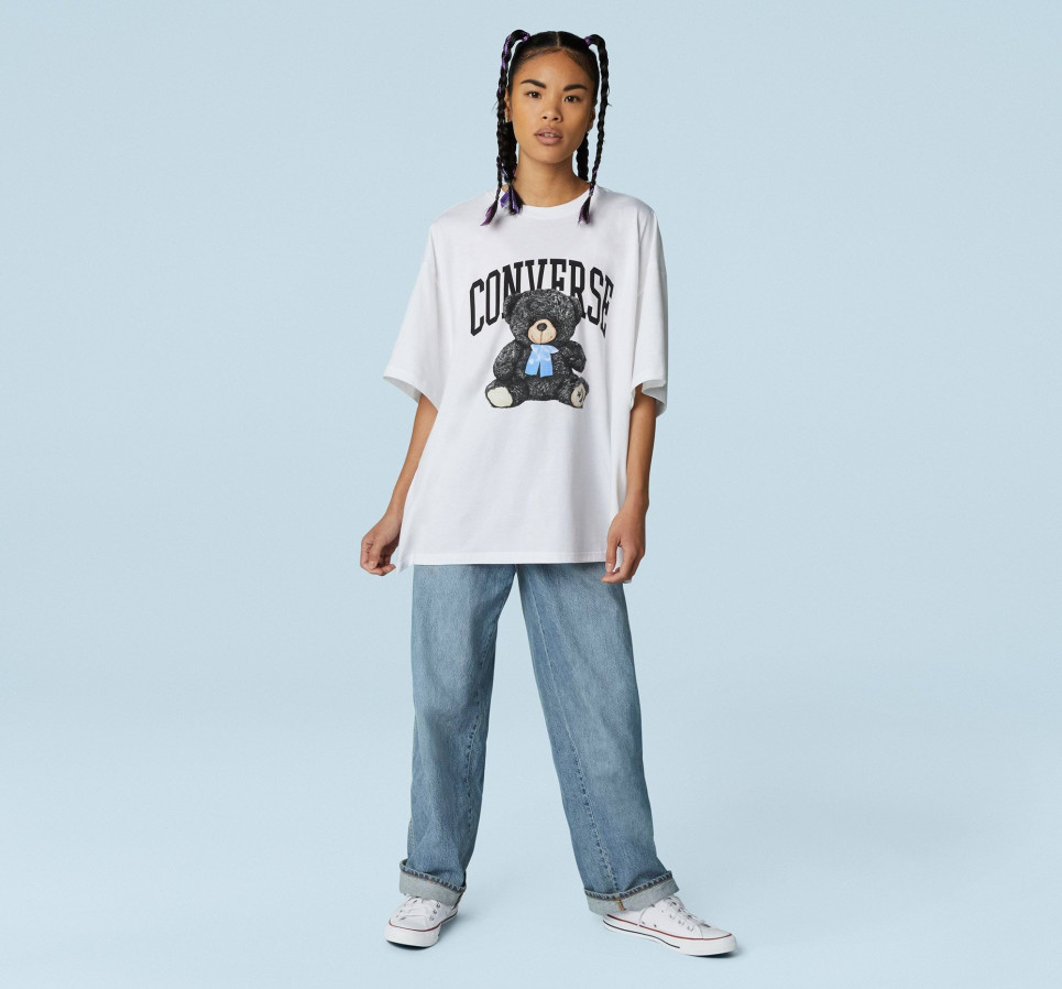 Oversized Teddy Bear Tee-White-XS