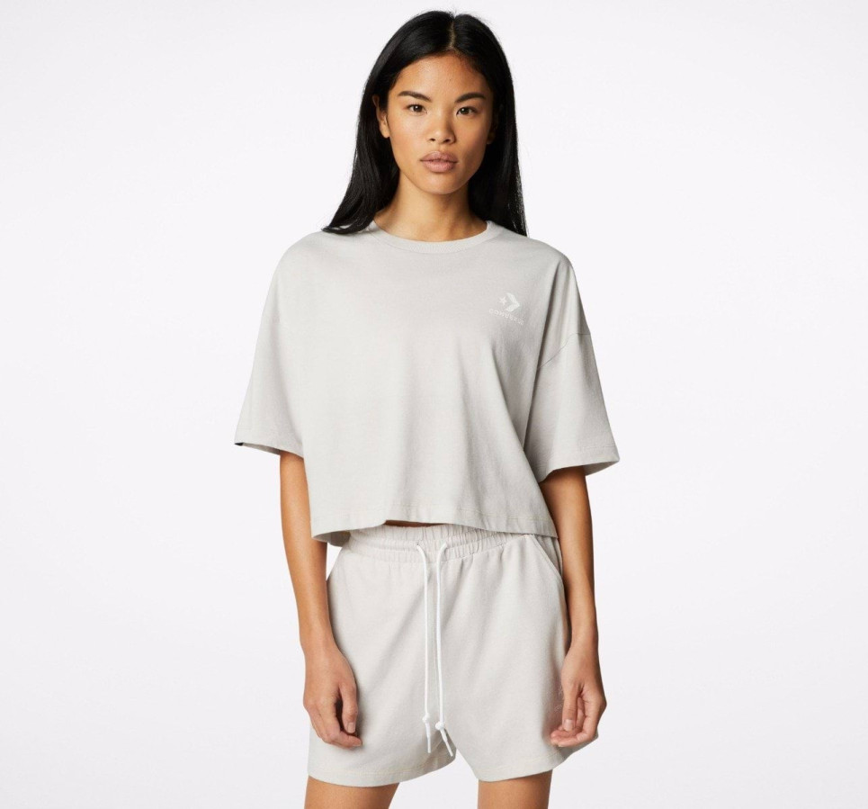 Heathered Cropped T-Shirt-Natural-XS