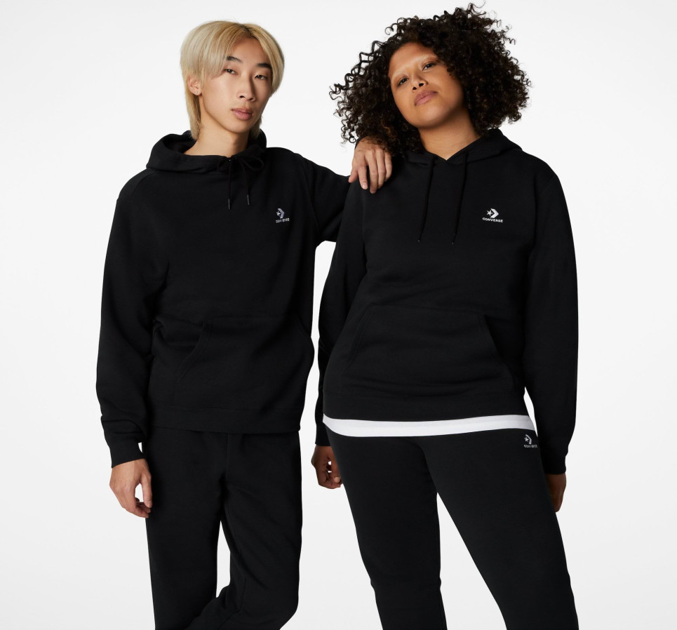 Converse Go-To Embroidered Star Chevron Brushed Back Fleece Hoodie-Black-XS