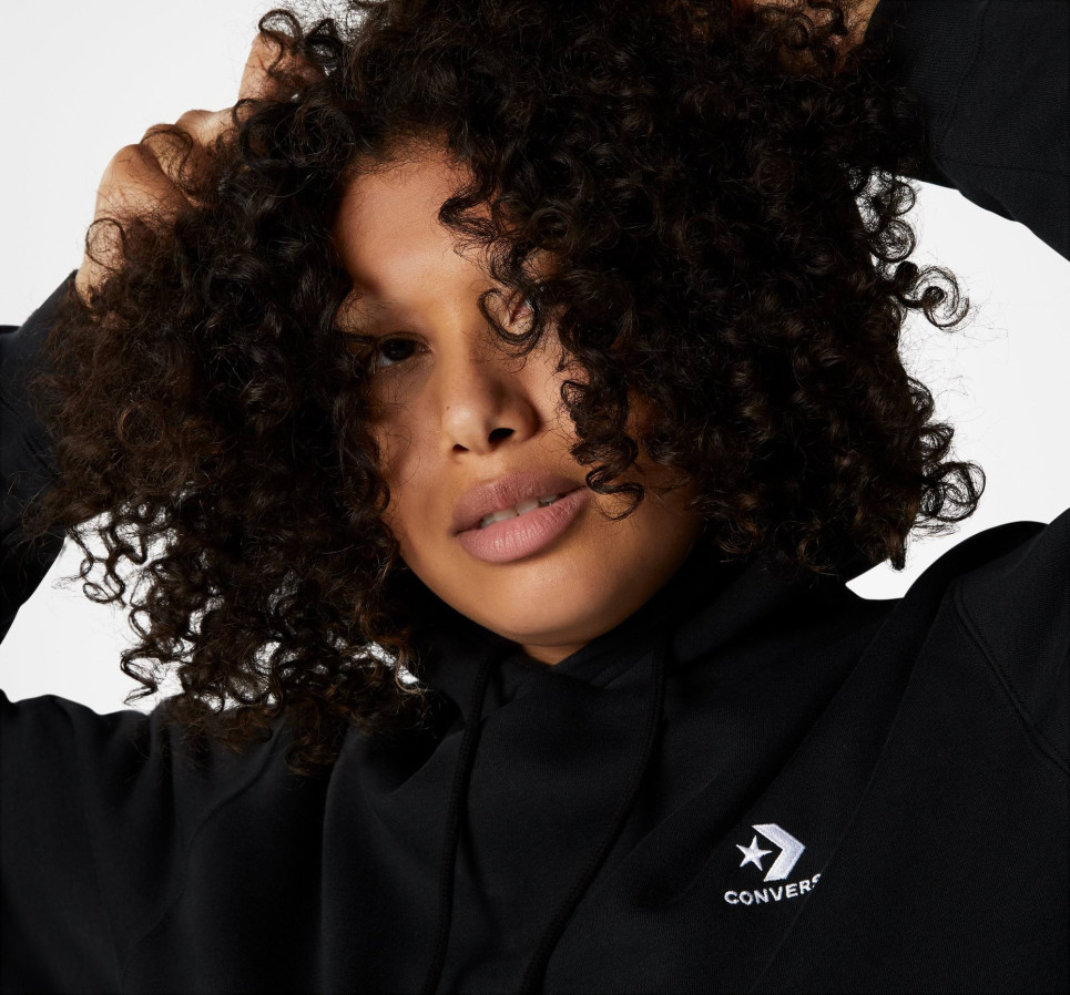 Converse Go-To Embroidered Star Chevron Brushed Back Fleece Hoodie-Black-XS