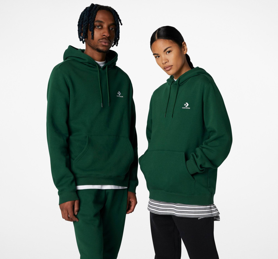 Converse Go-To Embroidered Star Chevron Brushed Back Fleece Hoodie-Green-S
