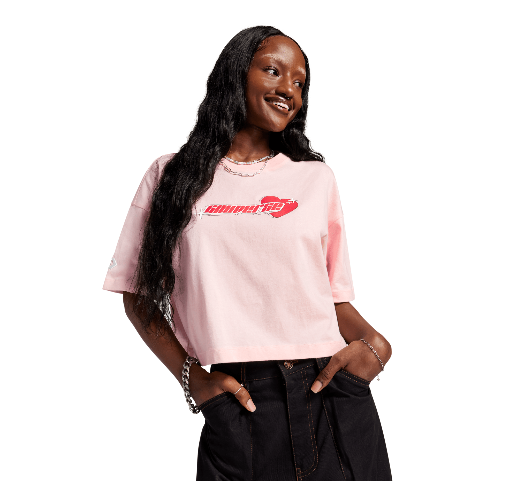 Y2K Heart Cropped Oversized T-Shirt